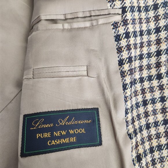 BOSS Blazer Cashmere Wool Sports Coat‎ 42 Plaid Checker Brown Double Vent - Picture 8 of 16
